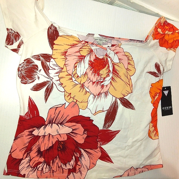 ~NWT~Stunning GUESS Blushing Azalea Print Ivory Karlotta Juniors Top~Large~ - Picture 3 of 11